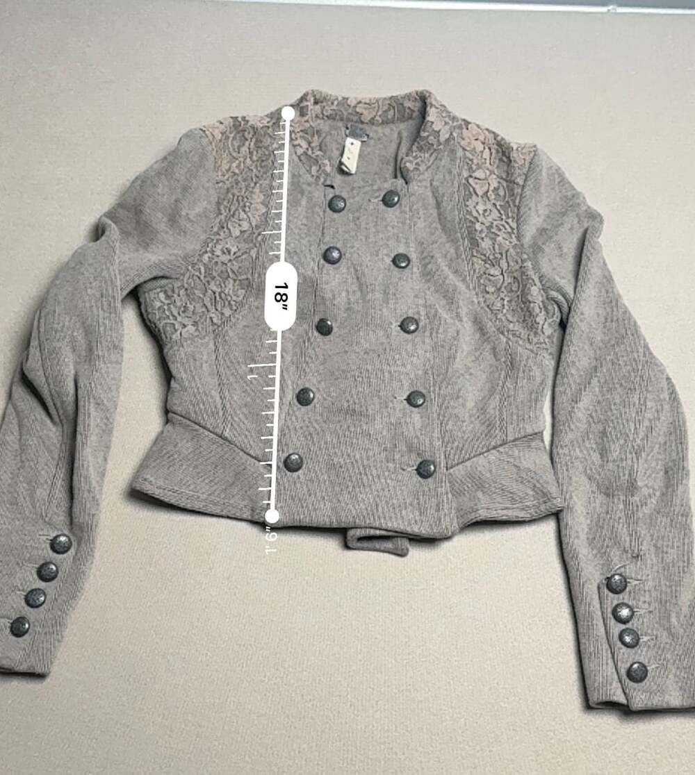 We The Free Free People Victorian Lace Military Cropped Jacket Gray - Picture 4 of 4
